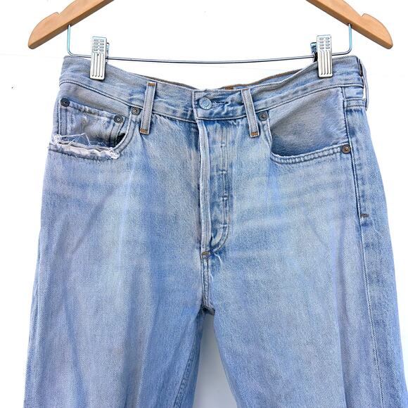 Agolde Jamie High Waisted Distressed Light Wash Straight Leg Jeans 27 Button Fly - Picture 6 of 12